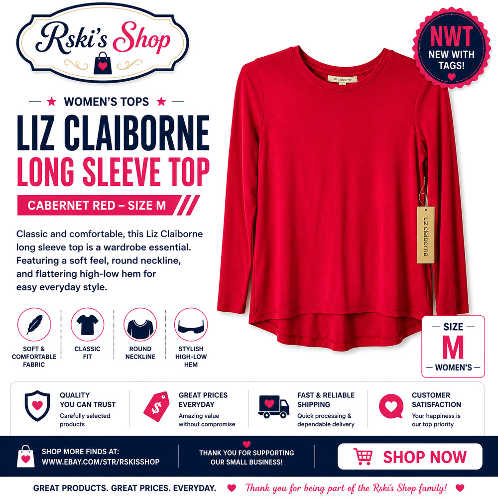 Women's Liz Claiborne NWT Cabernet Red Long Sleeve Round Neck Top Size M