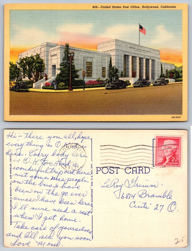 United States Post Office Hollywood California Postcard
