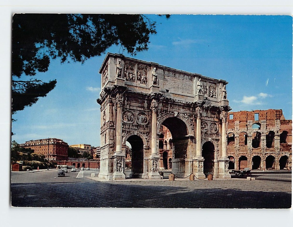 Postcard Arch of Constantine and Colosseum Rome Italy