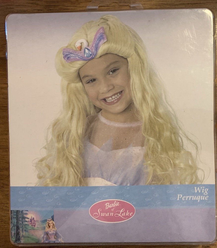 Barbie of Swan Lake with jeweled swan hairclip Childs Wig Halloween Dress-up VTG