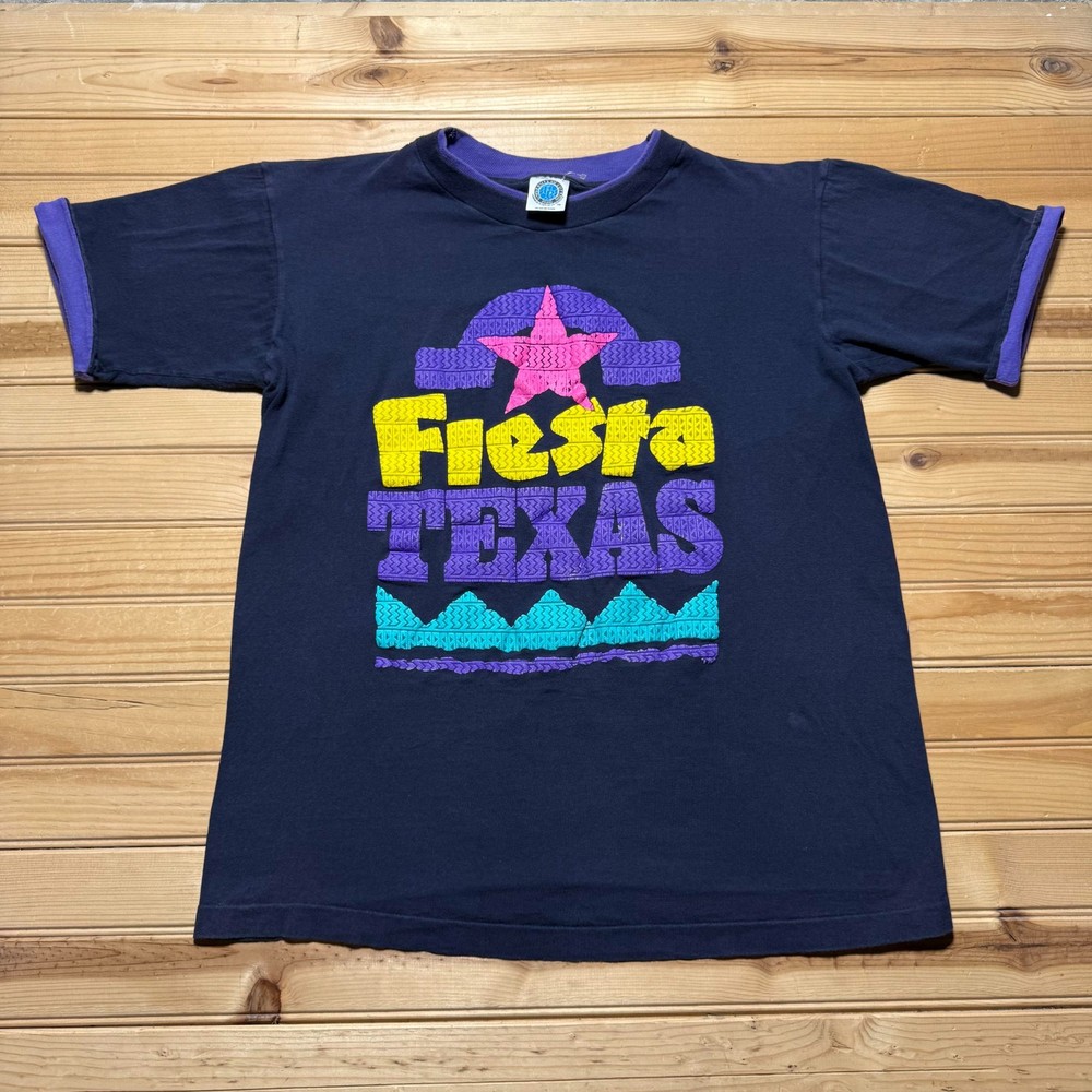 Vintage 90s Fiesta Texas San Antonio Theme Park Ringer Graphic T-Shirt - Large