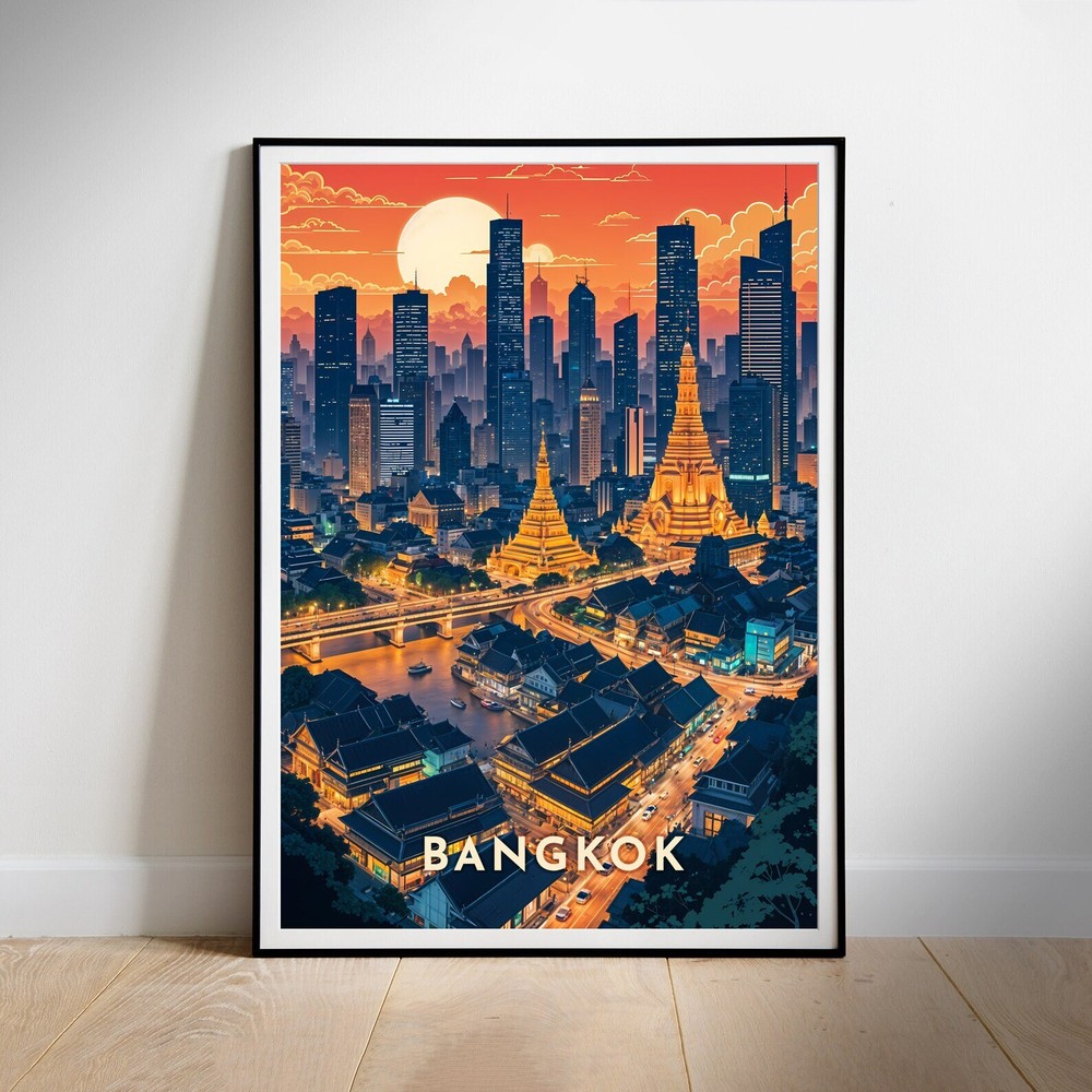 Bangkok Travel Poster Wall Art Thailand Instant Hanging Decor New Home Gift