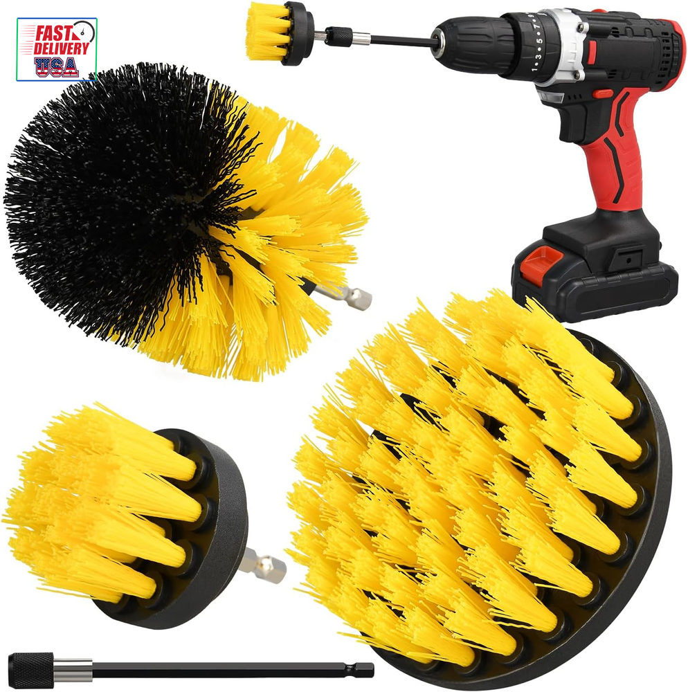 4Pcs Drill Brush Attachment Set, Drill Scrub Brush for Cleaning Shower, Tub, Bat