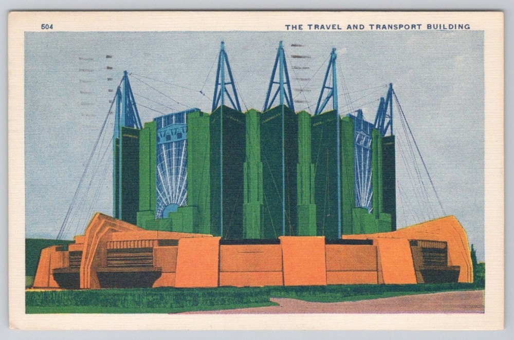 Chicago World's Fair 1933 Travel & Transport Building Linen Postcard