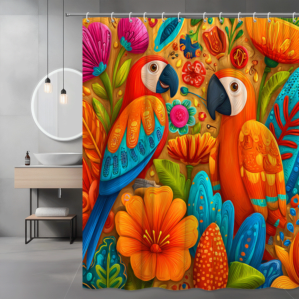 Colorful Parrot Floral Shower Curtain Tropical Bird Print