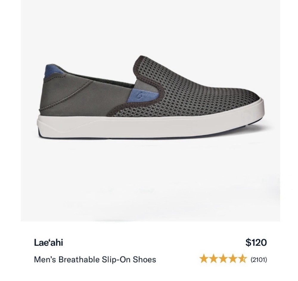 Olukai Men's Lae'ahi Gray Pavement Slip-On Mesh Sneakers Size 12 US