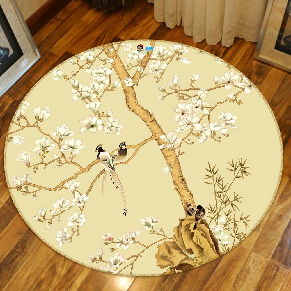 3D Flower And Bird Yellow NAO3743 Game Rug Mat Elegant Photo Carpet Mat Fay