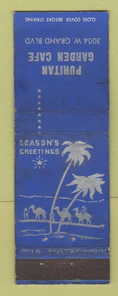 Matchbook Cover - Puritan Garden Cafe Detroit? Christmas WEAR