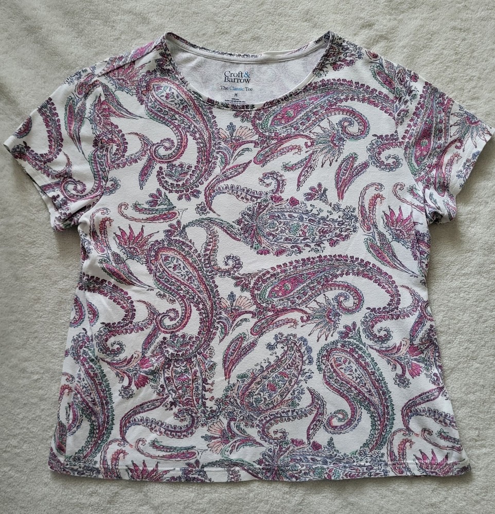 Croft & Barrow Women's M Floral Paisley Cotton Top Short Sleeve The Classic Tee