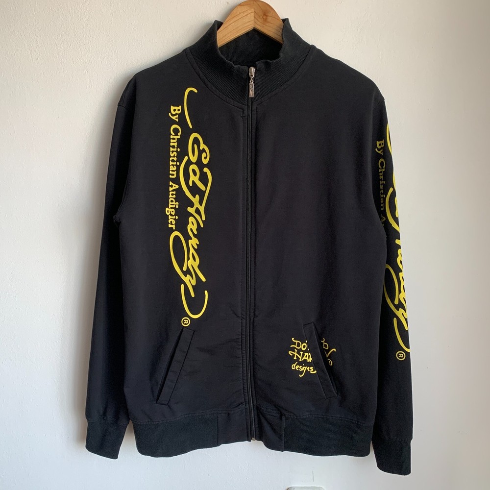 Vintage Don Ed Hardy Christian Audigier Black Track Jacket Made in USA