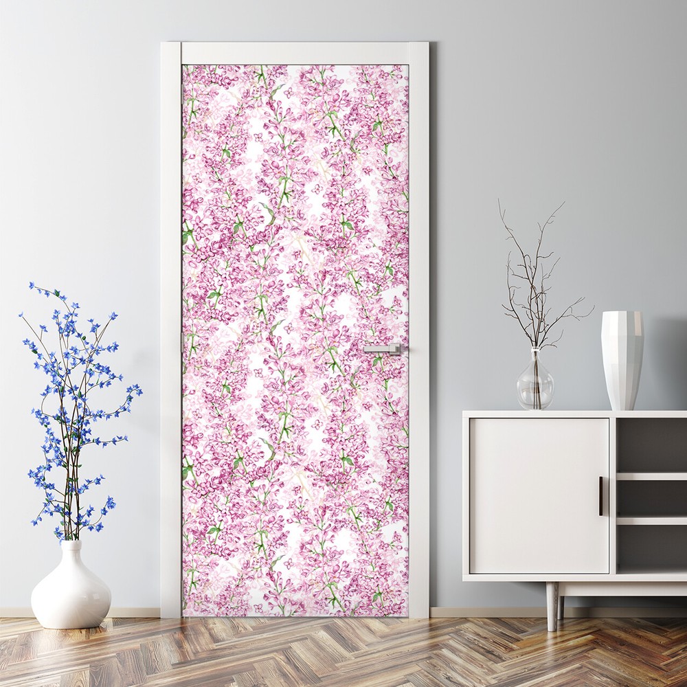 Adhesive Door sticker Violet lilac blossom Watercolour floral Soft and elegant