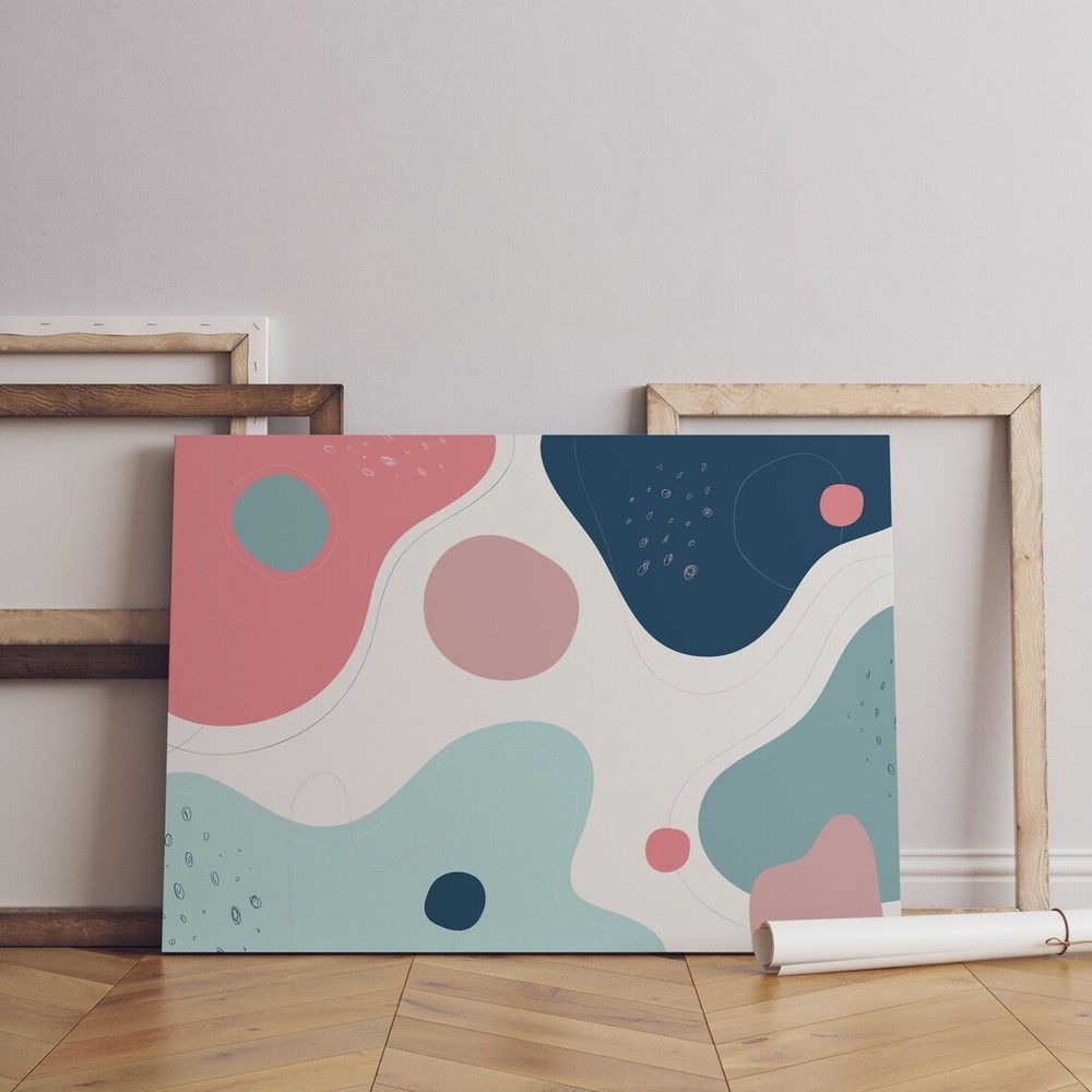 Pink Abstract Art Colorful Blue Shapes Unframed Canvas Print Australian Wall Art