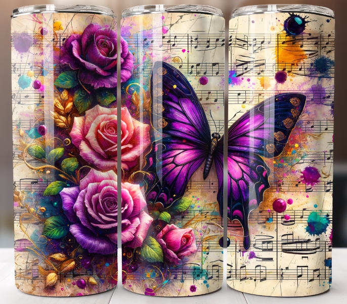 Tumbler 20oz Travel Mug Cup Stainless Steel Personalized Custom Music Roses