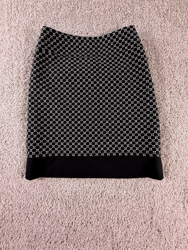 Ann Taylor Skirt Womens Size 2 Black Geometric Patterned Side Zip Pencil Career