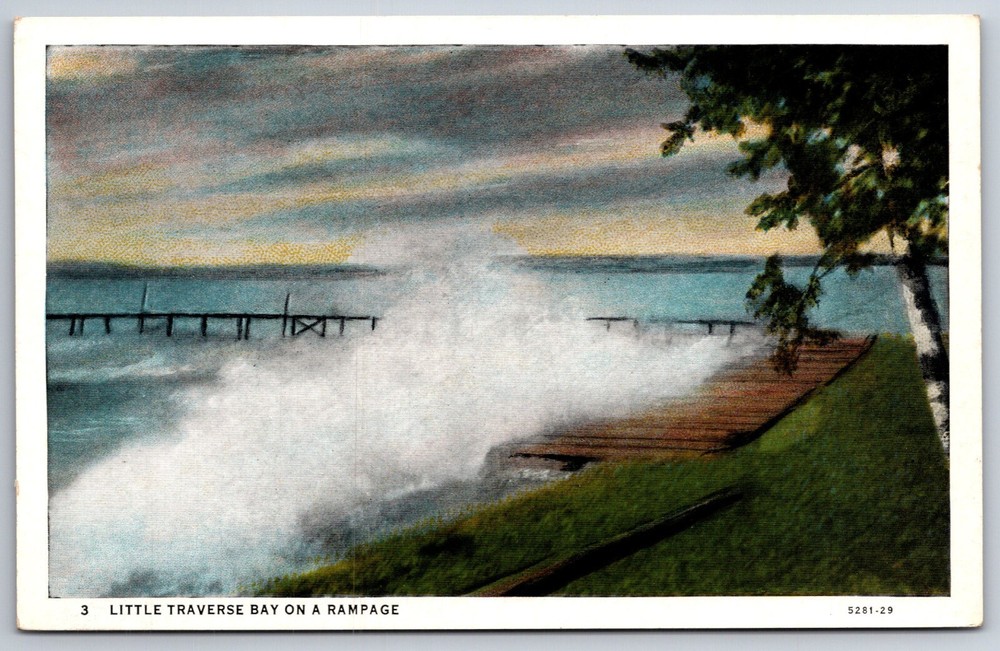 Traverse Bay Michigan~Storm @ Little Traverse Bay~Vintage Postcard