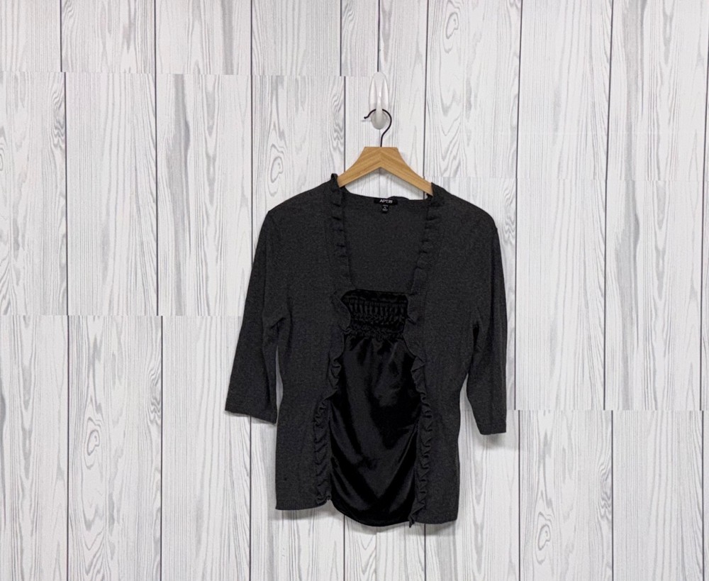 Apt 9 top womens size petite large long sleeve solid gray pullover blouse
