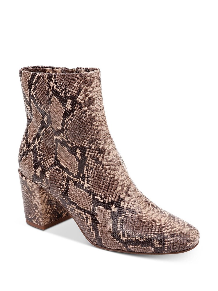 SPLENDID Womens Beige Snake Print 3 Round Toe Block Heel Leather Booties 8.5