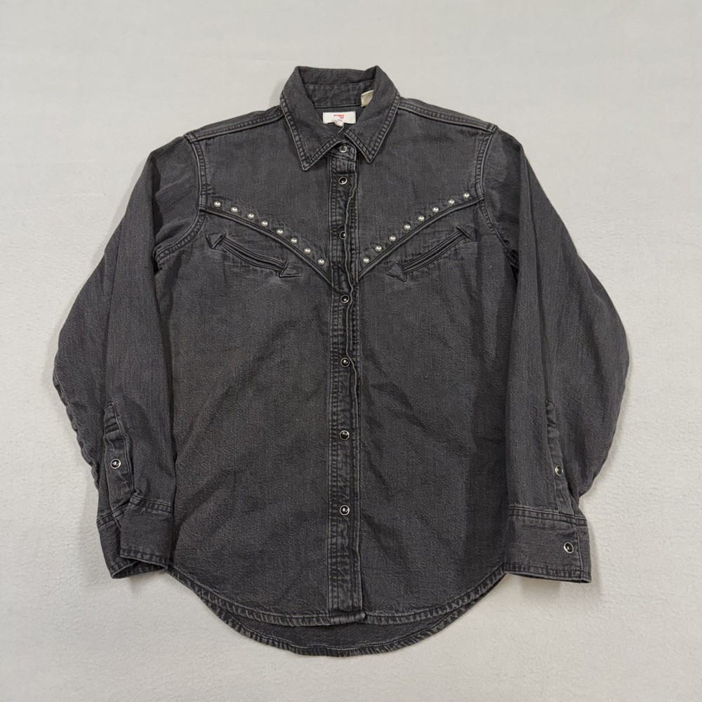 Levis Shirt Womens XS Gray Denim Studded Western Button Up Long Sleeve Snap