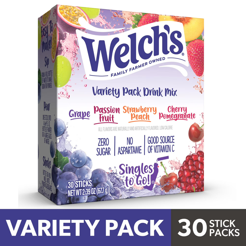 Welch's Zero Sugar Variety Pack Singles to Go Powdered Drink Mix, Grape