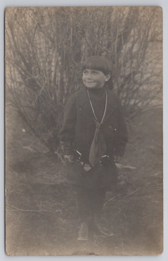 RPPC Little Boy Portrait Smile Bob Haircut Tie G&Co. Real Photo Postcard