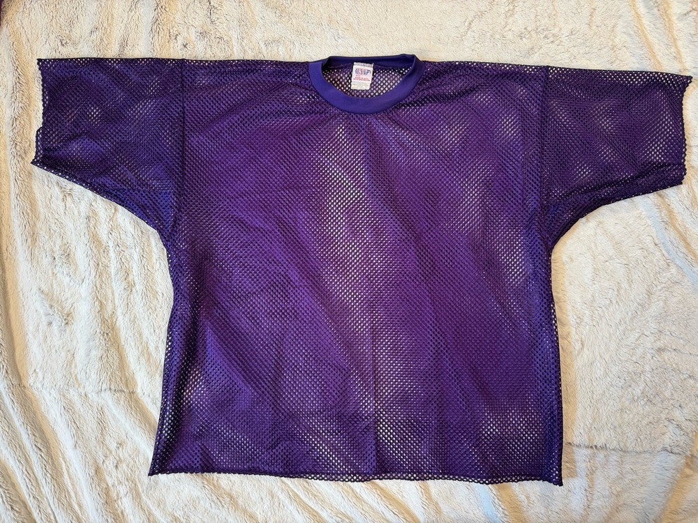 Vintage INDY Knit Purple Mesh Fabric Oversized Made in USA Large Practice Jersey