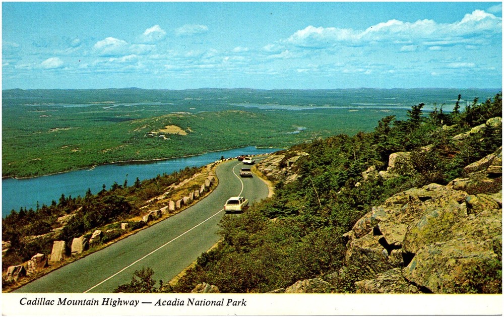 Cadillac Mountain Highway Bar Harbor Maine Acadia National Park Chrome Postcard-image