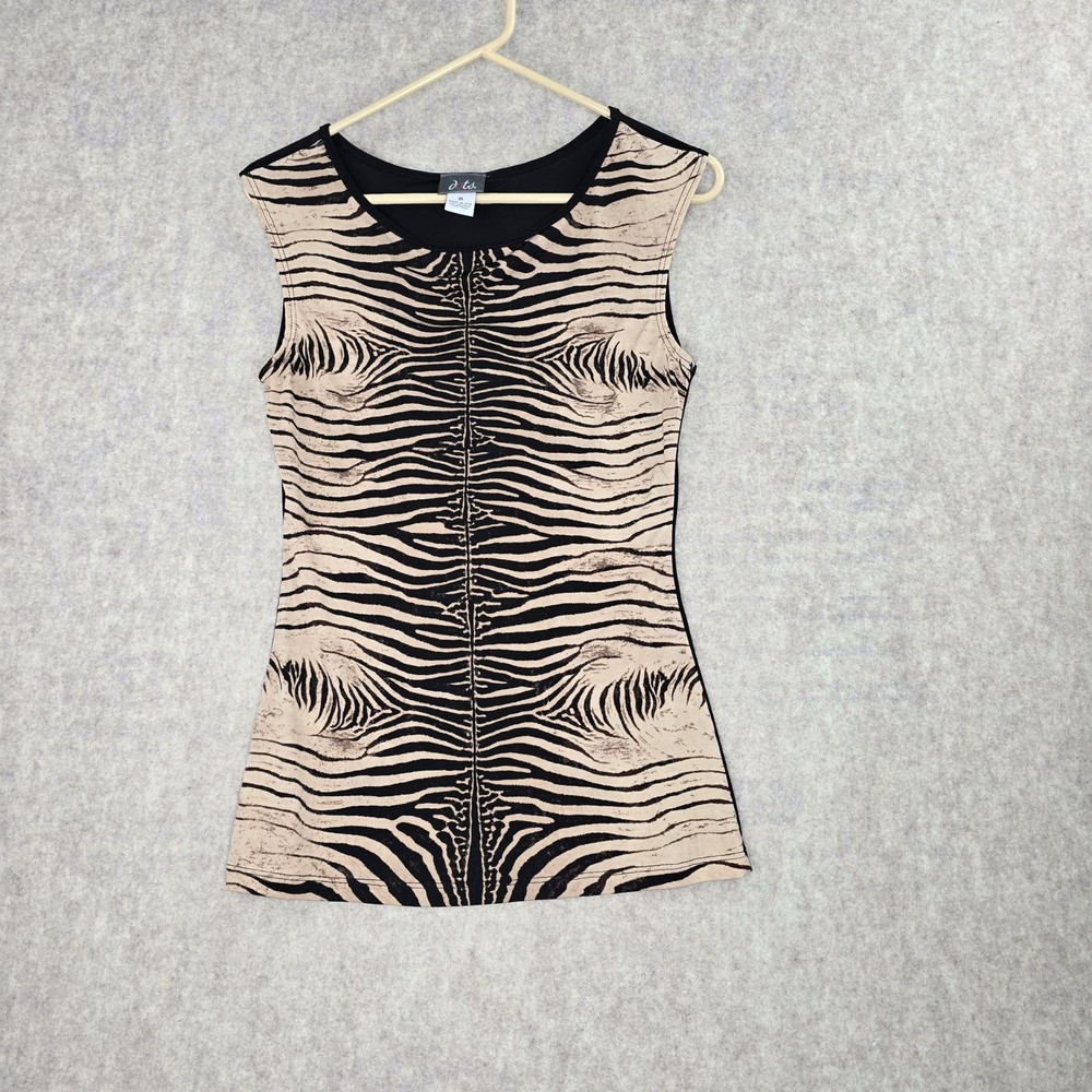 Dots Womens Sleeveless Zebra Print Top Beige/Black Medium Stretch Casual Stylish