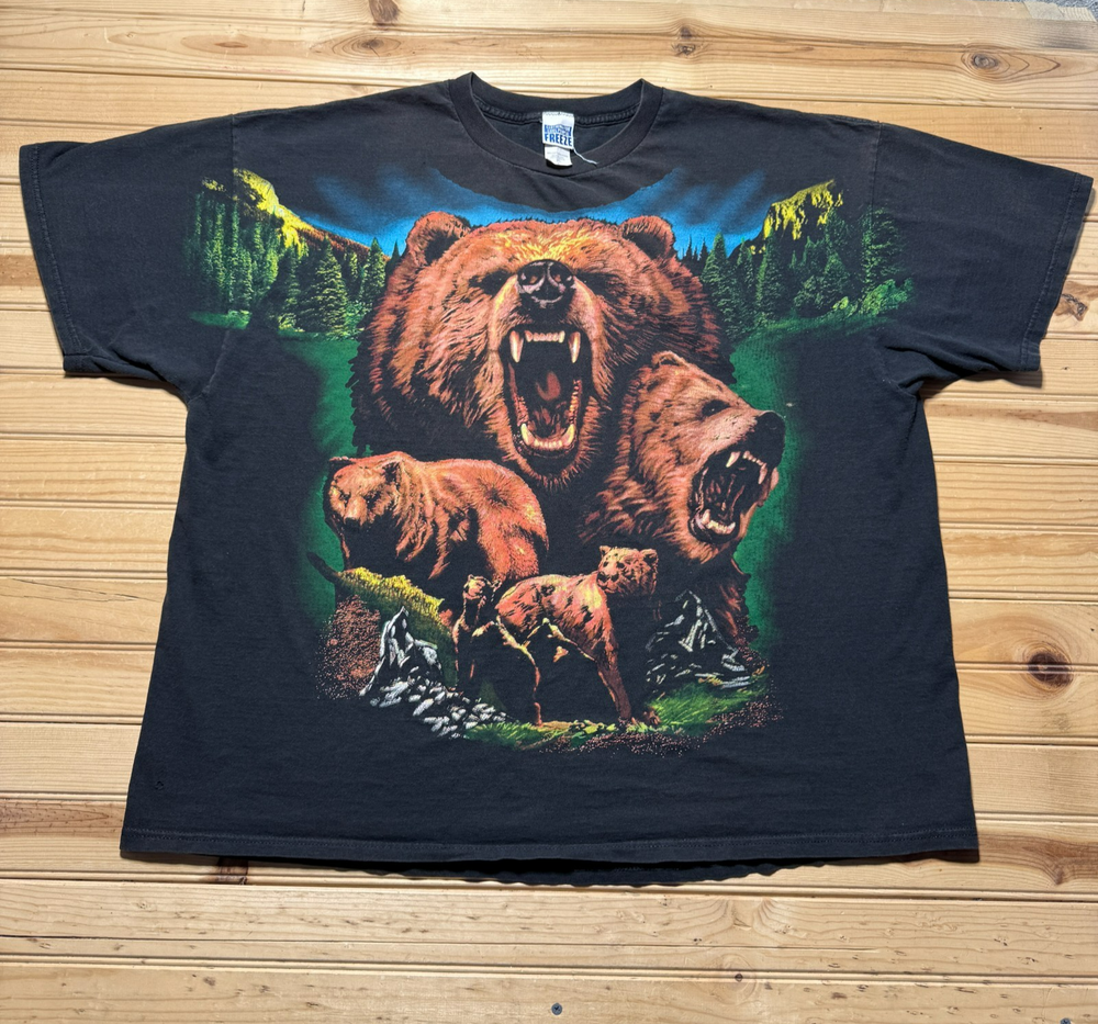 Vintage 90s Bear Grizzly Wildlife Nature Mountain Souvenir Shirt USA - Size 3XL
