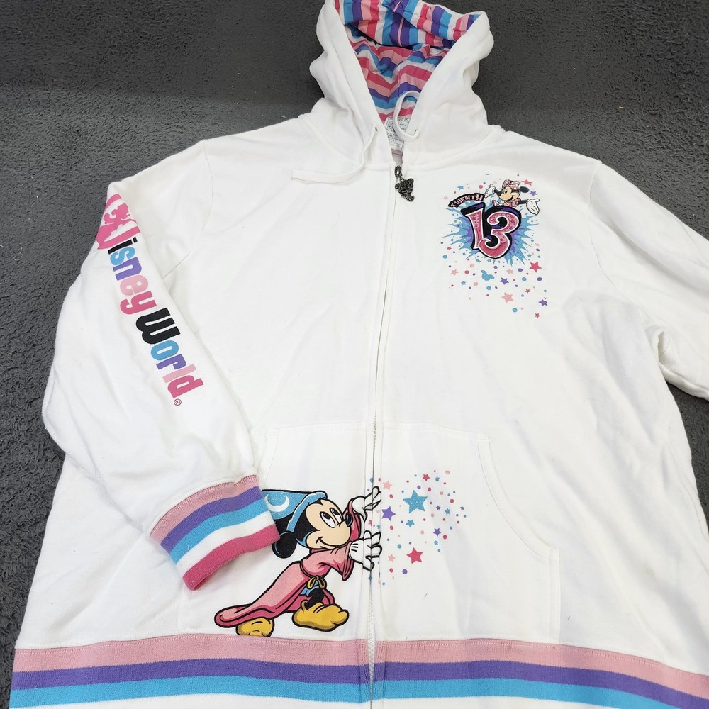 Disney Parks Hoodie Womens 2X White 2013 Walt Disney World Mickey Zip Fleece