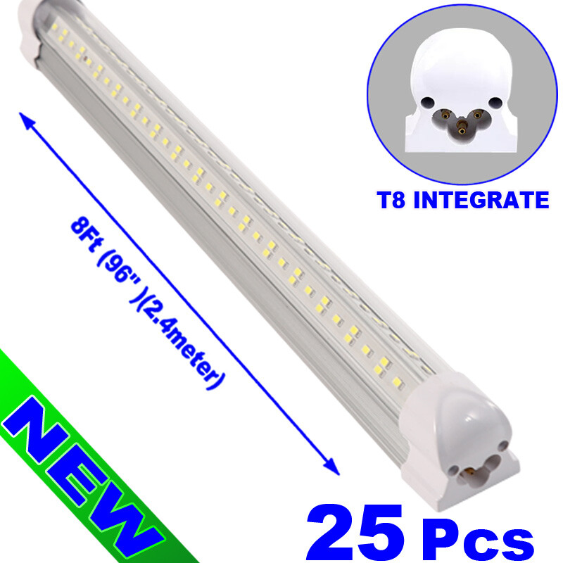 8Ft Linkable Led Shop Light Fixture, T8 Integrated Led Tube Light Bulbs 25PACK
