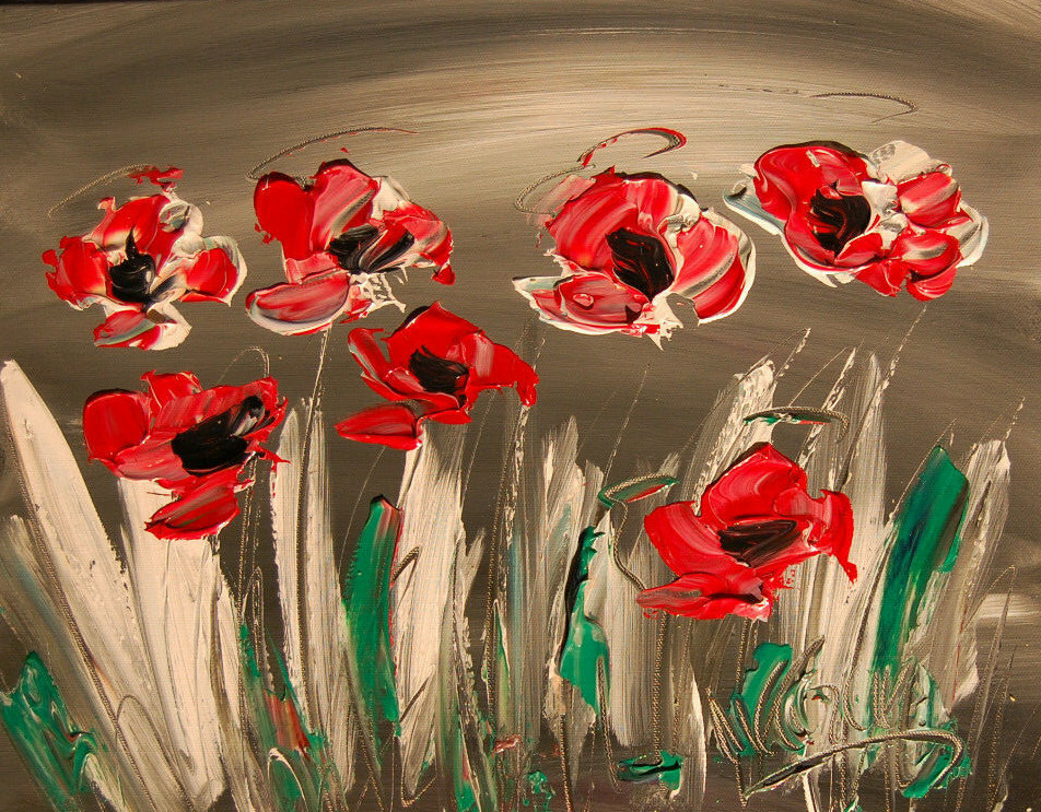 FLOWERS  RED     by  Mark Kazav  Abstract Modern Original Oil Painting