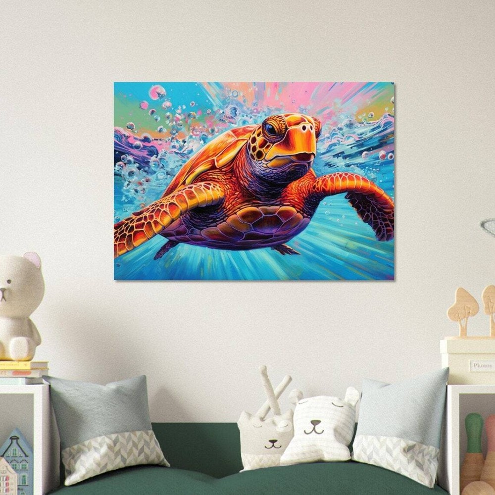 Surfing Sea Turtle Vibrant Wall Art Canvas Unframed Print Art
