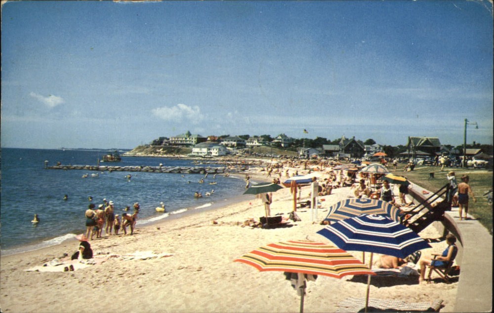 Falmouth Cape Cod Massachusetts Heights Beach airmail 1954 vintage postcard