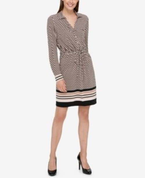 TOMMY HILFIGER Abstract Print Long Sleeve Collared Mini Shirt Dress Size 10-image