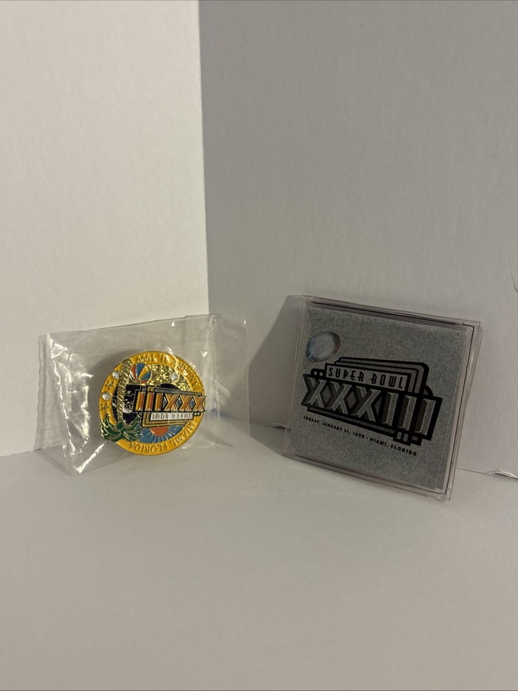 Super Bowl XXXIII Pin & Flip Coin Miami FL Broncos vs Falcons 1999