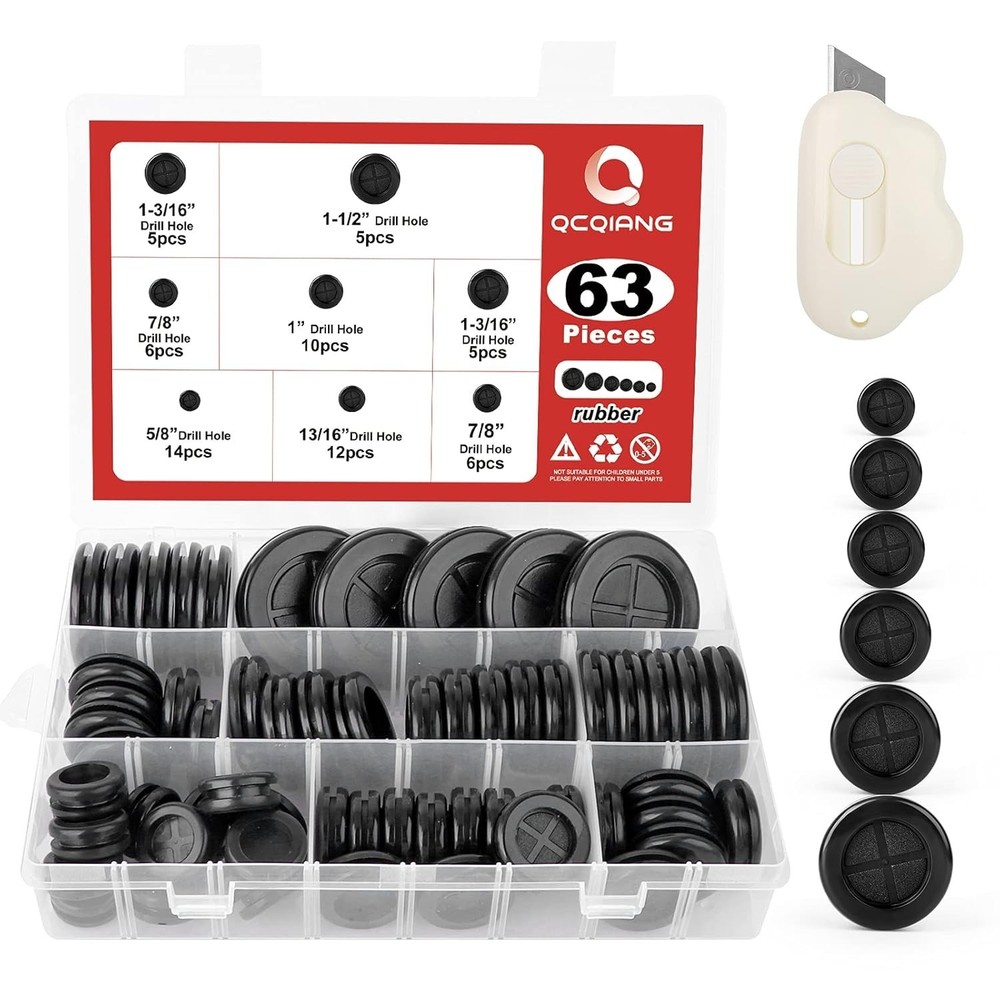 63Pcs Rubber Grommet Kit, Drill Hole Firewall Hole Plugs Wire Protection, 6 Size