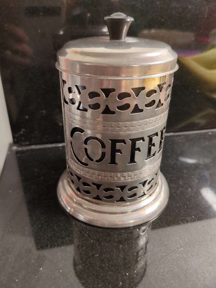 VINTAGE SILVER PLATE COFFEE CANISTER HOLDER ◇ BLACK INSERT ◇