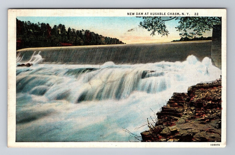 Ausable Chasm NY-New York, New Dam, Antique, Vintage Souvenir Postcard