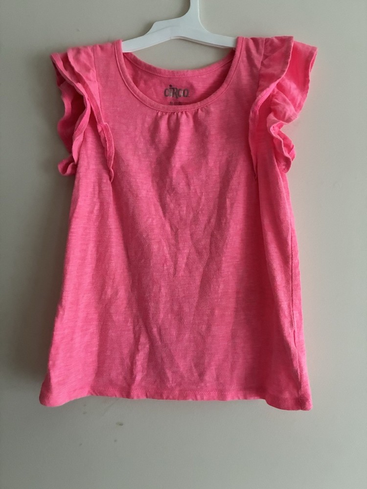Circo Kids Girls Solid Pink Ruffle Cotton Blend Pleated Short Sleeve Shirt M 7/8