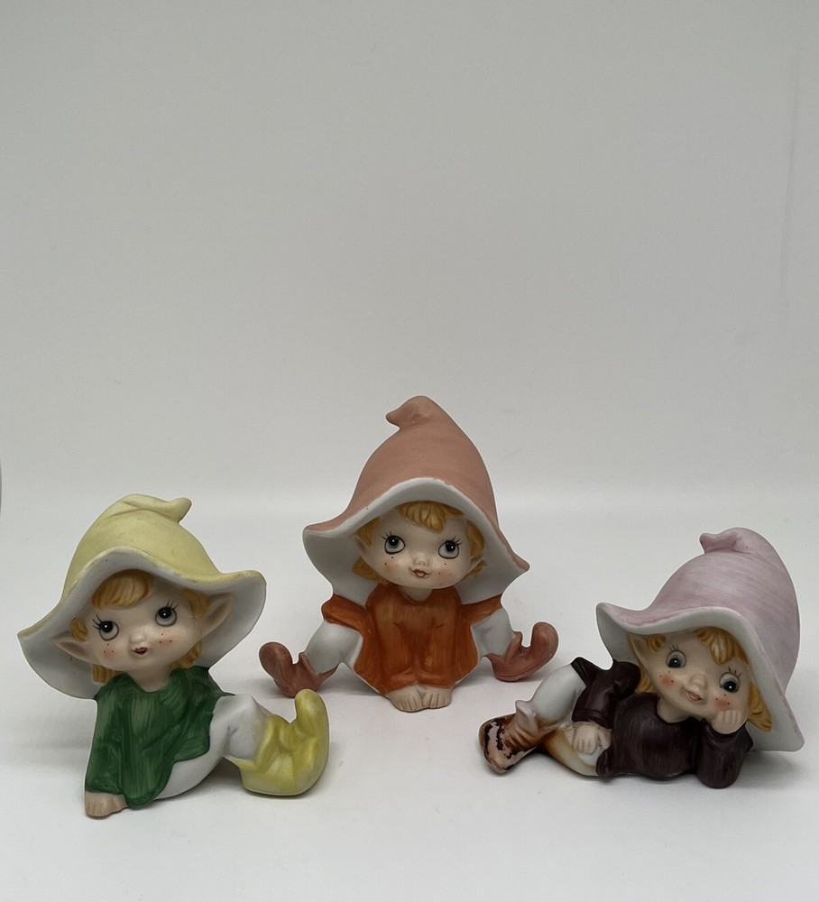 HOMCO Pixie Elf Elves Set of 3 Figurines Porcelain Vintage #5213