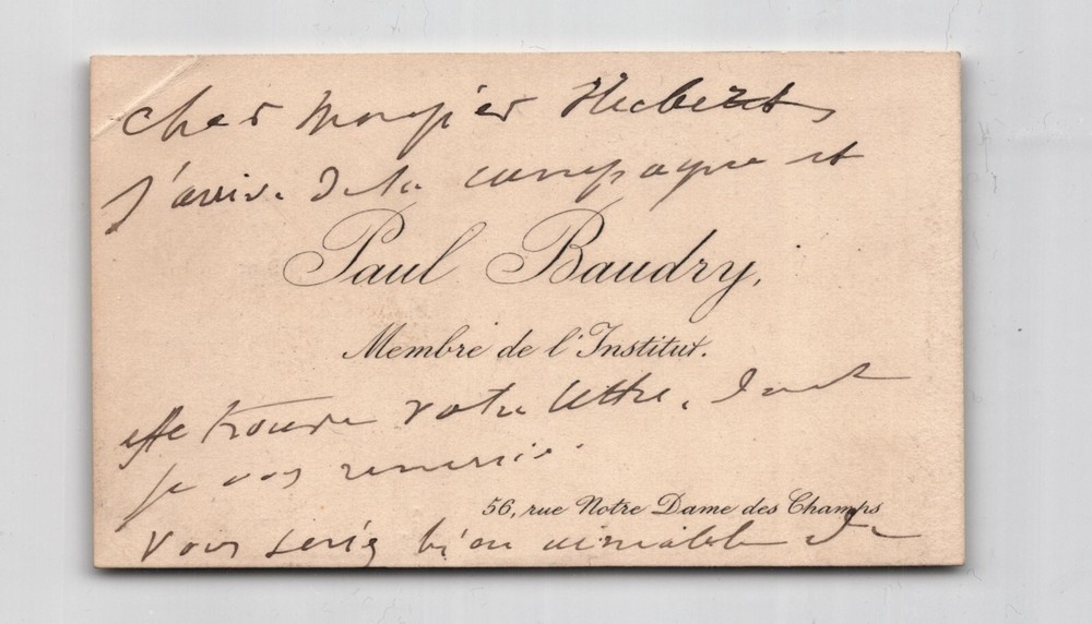 Paul BAUDRY Business Card Autograph Sketch Return 2 Pages