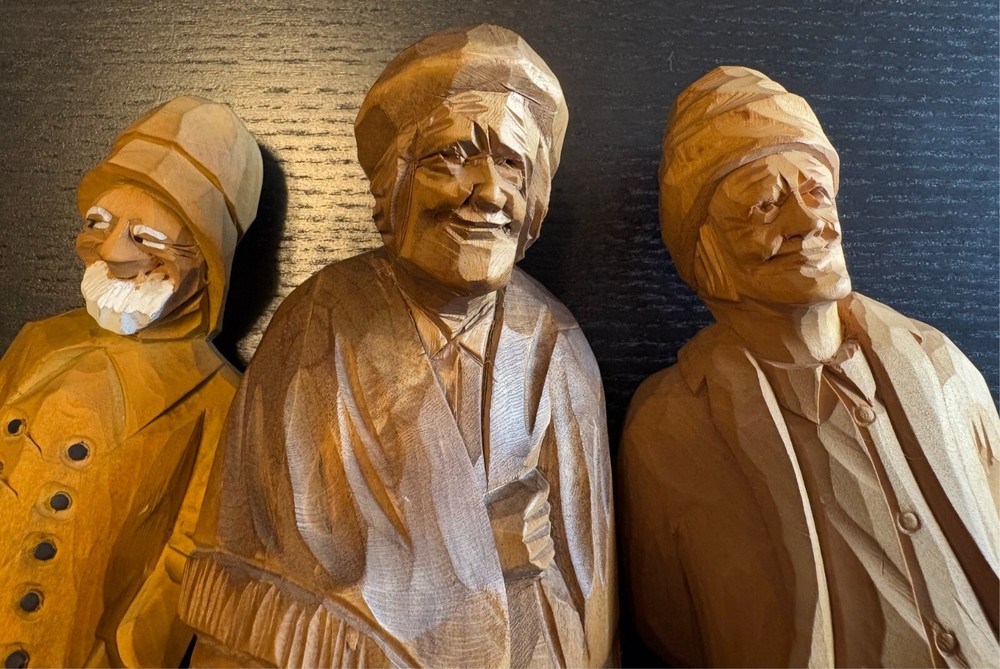 Lot of 3 Old Men Hand Carved Wood Figurines Folk Art All Signed