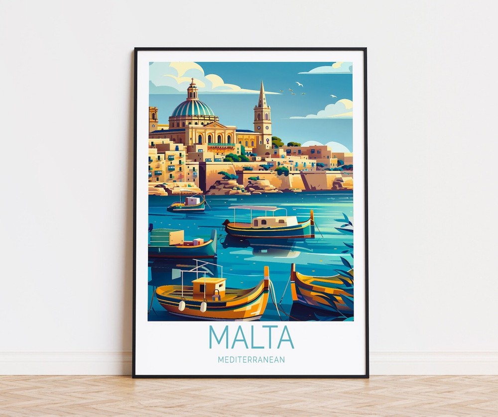 Malta Travel Poster Mediterranean Wall Art Valletta Poster Europe Custom Travel
