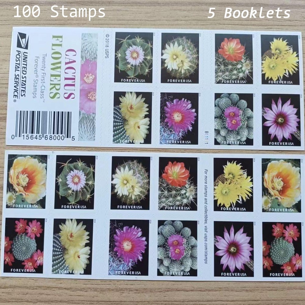 M-NH Scott 5359b Cactus Flowers - 5 Booklets (100 Total) For-ever Stamps
