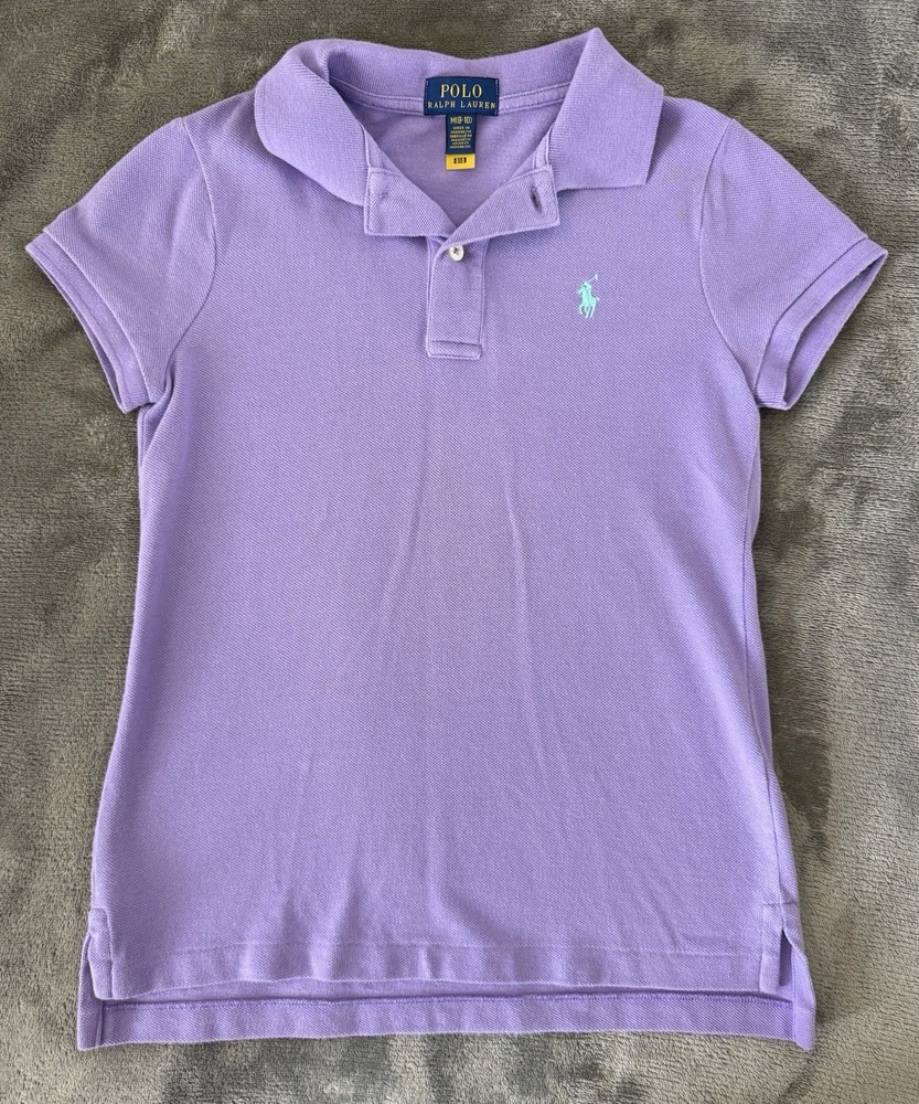 Ralph Lauren Girls Polo Shirt Size M (8-10) Purple Short Sleeve Cotton
