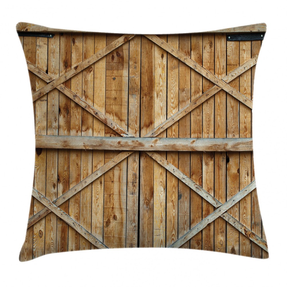 Rustic Wooden Timber Door Plank Square Throw Pillow Cover 18 Inches