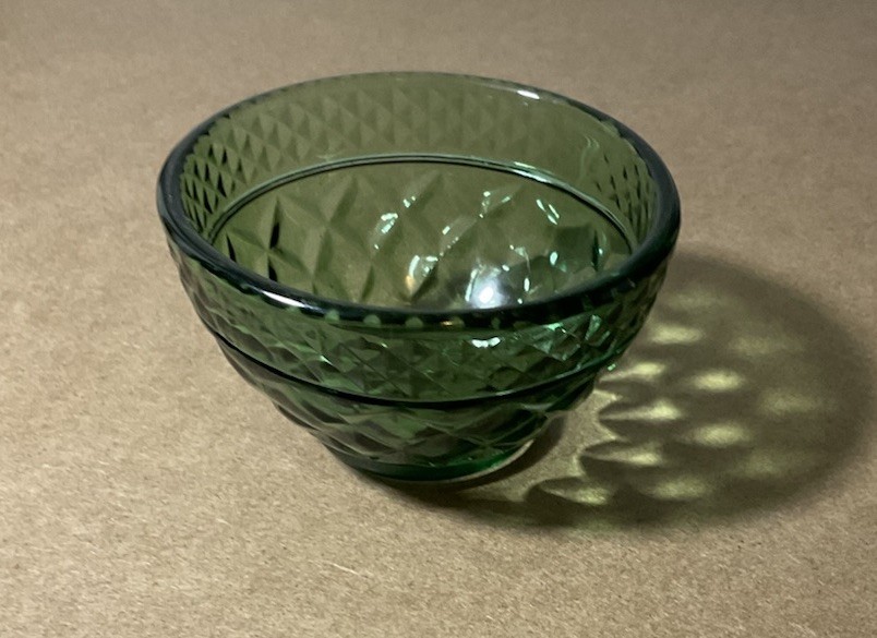 Vintage Glass Avocado Green Diamond Point Small Dish - No Chips or Cracks