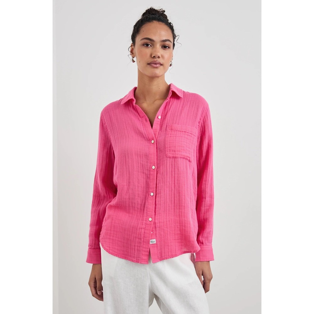 Rails Ellis Fuchsia Pink Organic Cotton Double Gauze Button Down Shirt Large