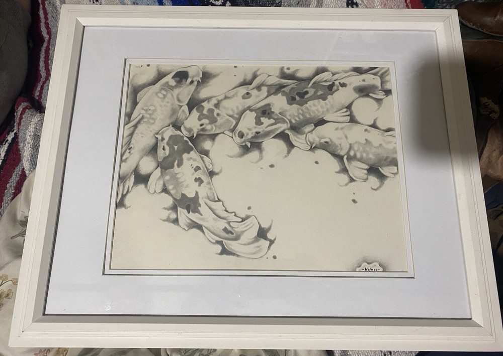 Original Koi Fish Drawing Signed And Framed