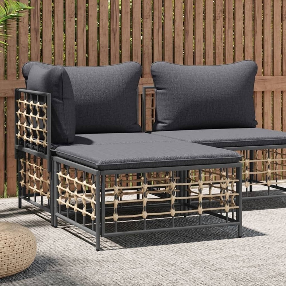 Dark Gray Cushion Poly Rattan Patio Footstool  